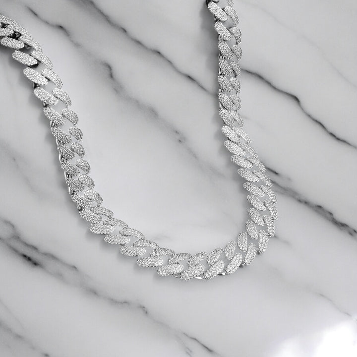 12mm .925 Iced Cuban Chain - White Gold