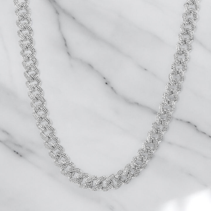 12mm .925 Iced Cuban Chain - White Gold